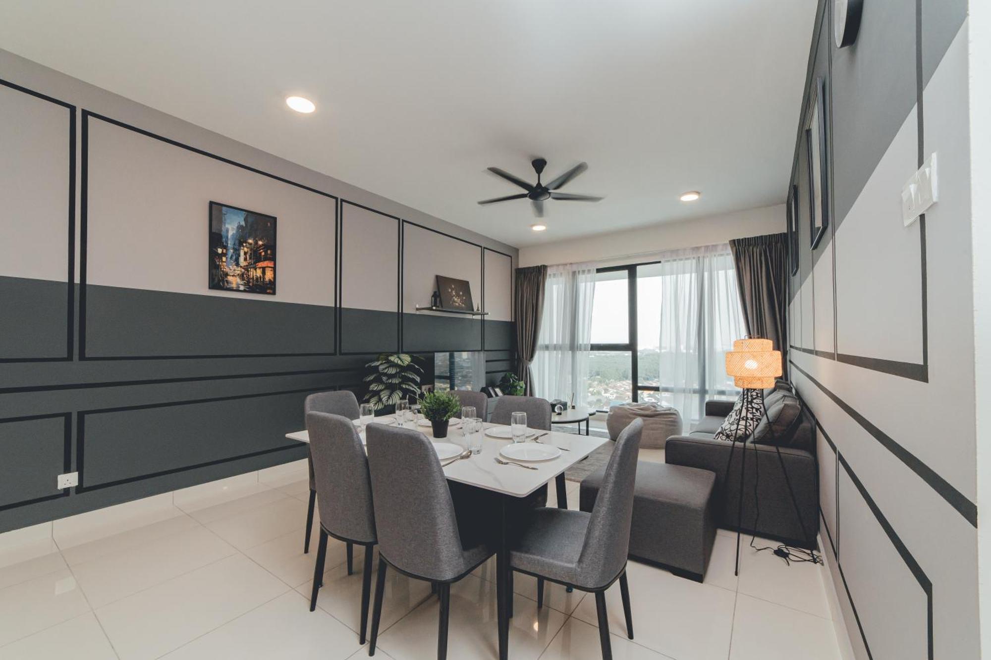 Mosaic Lush Grey Nest 3br 8pax W Bathtub Near Midvalley Apartemen Johor Bahru
